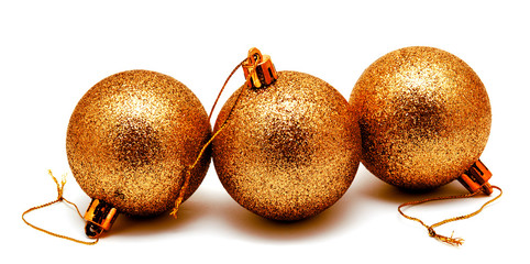 Christmas decoration golden gold yellow balls  isolated on a white
