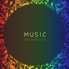 Fototapeta premium Music background with colorful music notes and G-clef vector illustration design. Artistic music festival poster, live concert, music notes signs and symbols banner
