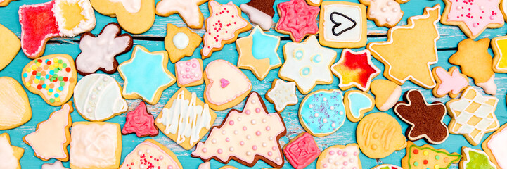 Panorama, feine Plätzchen oder Kekse für Weihnachten, Royal Icing und Zuckerguss