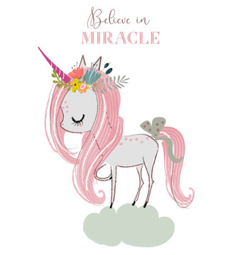 Fototapeta little cartoon fairytale unicorn