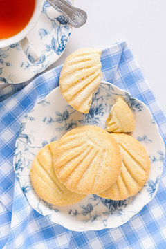Aberffraw biscuits or Teisen Berffro a traditional Welsh shortbread from Anglesey dating back to the 13th century made with butter flour and sugar and shaped like a scallop shell