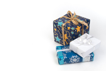 Gift boxes and colorful present for christmas on isolated white background with copy space.