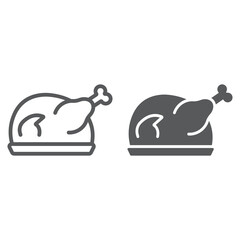 Roast turkey line and glyph icon, meat and food, chicken sign, vector graphics, a linear pattern on a white background.