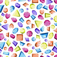 Seamless pattern with precious stones of different colors. Vector