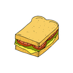 Sandwich. Colorful hand drawn vector illustration isolated on brown  background. doodles cartoon style.