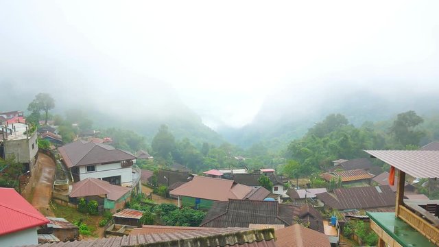 Time lapse Phahee village with clouds moving and blue sky in Chiang Rai province, Thailand.