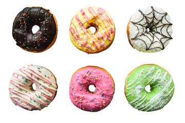Set of assorted donuts isolated on white background