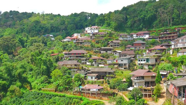 Time lapse Phahee village with clouds moving and blue sky in Chiang Rai province, Thailand.