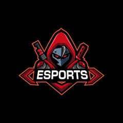 red hoodie mysterious man with katana for esports logo © g4s