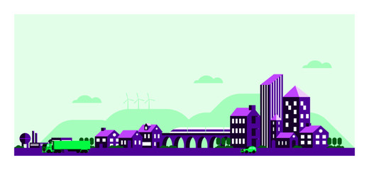 Vector illustration of scene from port to city