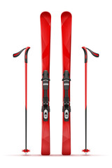mountain ski and stick vector illustration