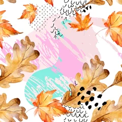 Fototapete Grafikdrucke Abstract seamless pattern of autumn oak, maple leaves, fluid shapes, minimal grunge element, doodle