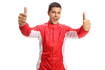 Papier Peint photo Sport automobile Happy male racer showing thumbs up