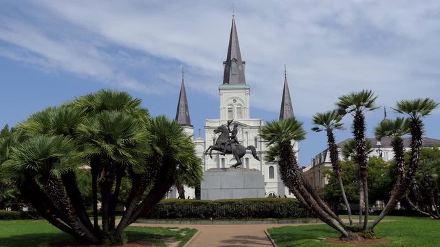 The Cathedral-Basilica of Saint Louis, also called St. Louis Cathedral, the seat of the Roman Catholic Archdiocese of New Orleans, Louisiana, United States of America. Old American religious building