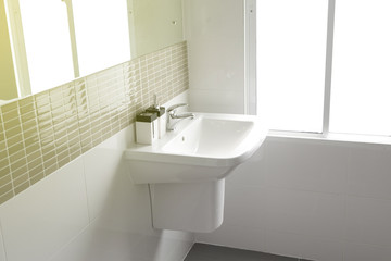 Modern white stone washbasin, White bathroom with sink