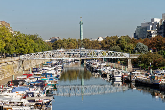 Arsenal harbour and Bastille column - Paris, France