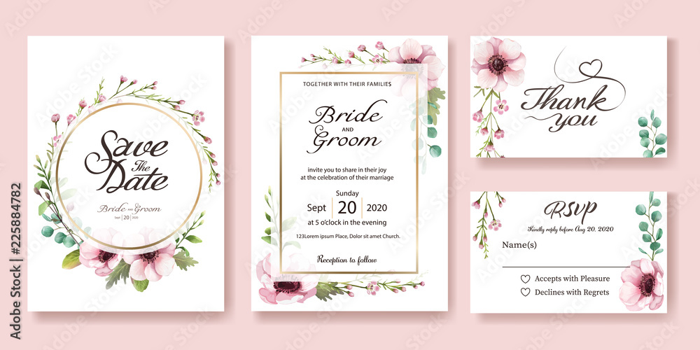 Wall mural wedding invitation, save the date, thank you, rsvp card design template. vector. watercolor styles. - Wall murals