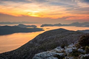 Naklejka na ściany i meble Sunset over the Adriatic sea, Dalmatia, Croatia