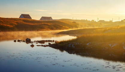 Sunset at Lochmaddy on Isle of North Uist, outer Hebrides, Scotland