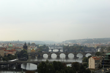 Вид с обзорной площадки на мосты Праги