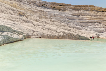 Blue water travertine pools at Pamukkale