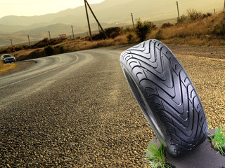 Sports car tire on the road, always reliable grip