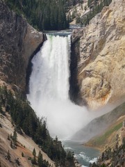 Close up of the Lower Yellowstone Falls viewed from the Artist Point at the Yellowstone National Park in Wyoming.  