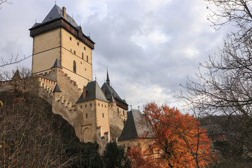 fairytale Karlstejn castle in autumn, Bohemia, Czech Republic