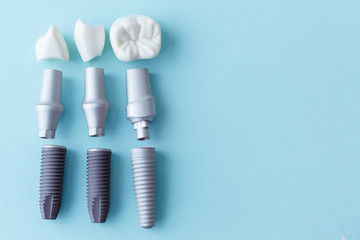 This model shows that teeth have been capped and the stainless pin in the gums. blue background