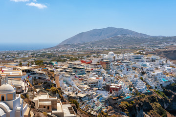 Aerial view on city of Thira at Santorini island, Greece