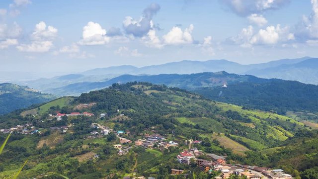 Time lapse of Doi Mae Salong The village is located on a hilltop at Mae Fah Luang district in Chiang Rai province, Thailand. Popular locations for tourists