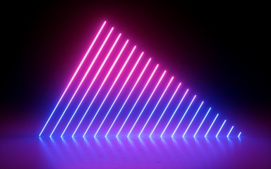 3d render, abstract minimal background, glowing lines, triangle shape, pink blue neon lights,...