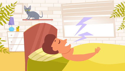 Man sleep. Morning Vector. Cartoon. Isolated art.