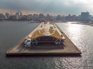 Aerial view of the Yokohama Port Terminal, Osanbashi Pier, in Yokohama, Japan