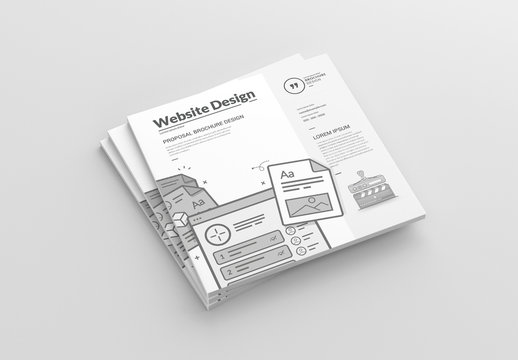 Square Brochure Layout with Web Design Illustrations