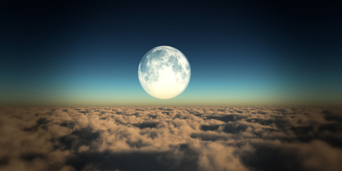 Fototapeta na wymiar fly over clouds moon
