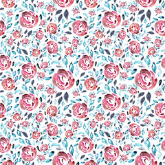 Watercolor floral seamless pattern with spring delicate flowers and leafs.Colorful floral illustration.Springtime hand made design for invitation,wedding or greeting cards, can be used for wallpapers.