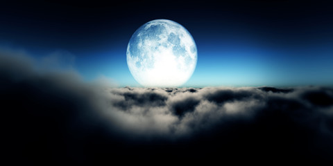 Obraz na płótnie Canvas fly over clouds moon