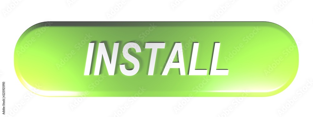 Poster green rounded rectangle push button install - 3d rendering