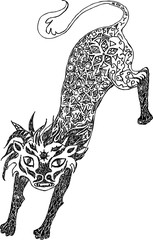 Vector drawing of a fabulous jumping lion © aremihc