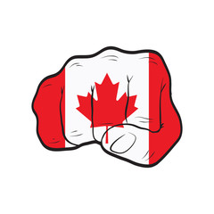Canada flag on a clenched fist. Strength, Power, Protest concept