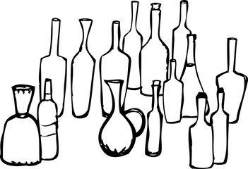 Vector drawing of a set of  wine botlles