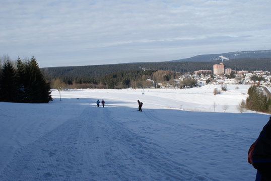 Snow walking outdoor with kids in Germany in snowy Harz ski snowboard