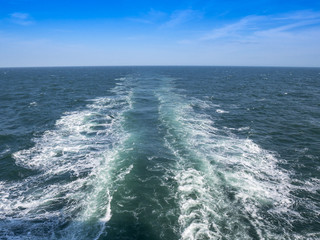 Ferry wake viewed from stern