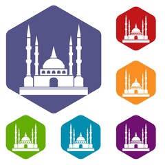 Mosque icons set hexagon isolated vector illustration