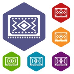 Turkish carpet icons set hexagon isolated vector illustration