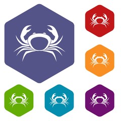 Crab icons set hexagon isolated vector illustration