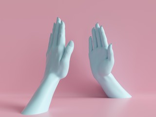 3d render, female hands isolated, minimal fashion background, mannequin body parts, friendship...