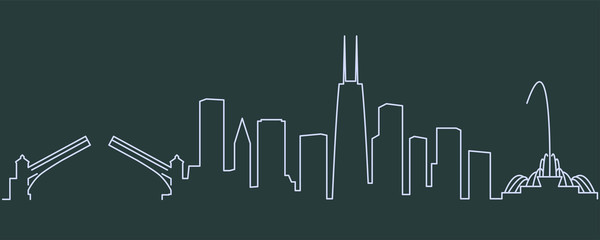 Naklejka premium Chicago Single Line Skyline