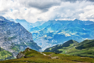 Fototapeta premium Swiss Scenic View from Alpine Mountain Top